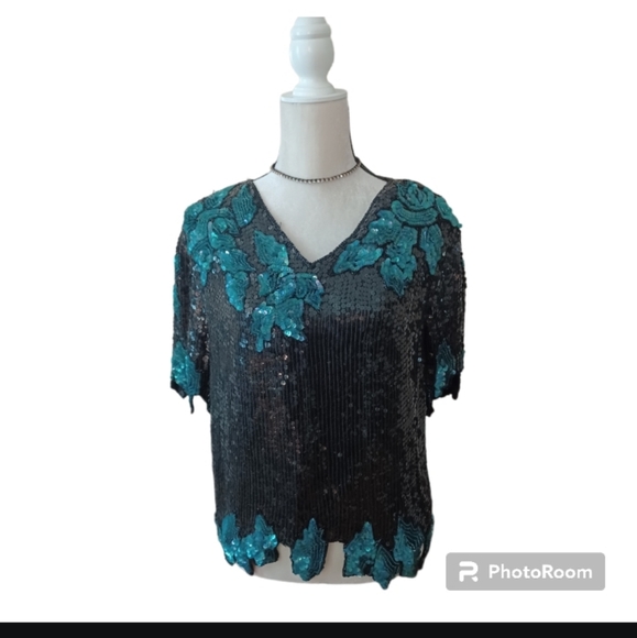 Vintage Blouse shirt top  sequin - Picture 1 of 6